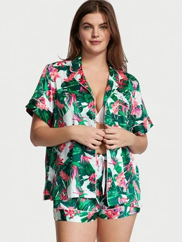 Сатиновая пижама Tropic Blue Victoria's Secret S Зеленый цветочный (26648367)