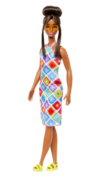 Кукла Barbie "Модница" в платье с узором в ромб (HJT07)