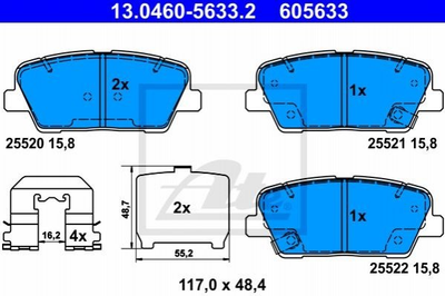 Гальмівні колодки ATE 13046056332 Hyundai Santa Fe 583022PA70, 583022WA70