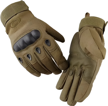 Рукавиці тактичні повнопалі для військових закритого типу L колір Хакі з захистом на кісточках пальців на липучці