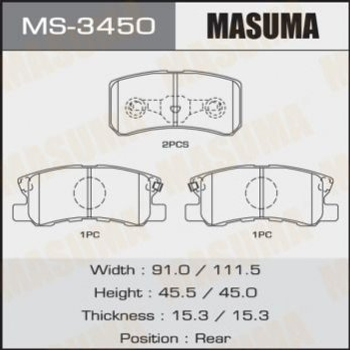 Колодки гальмові MASUMA MS3450 Mitsubishi Outlander, ASX, Pajero, Lancer, Grandis MZ690574, 4605A487, 4605A265