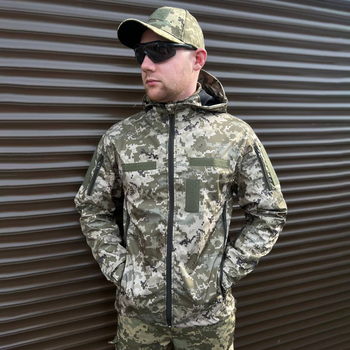 Мужская водонепроницаемая Куртка с липучками под шевроны / Ветровка с капюшоном пиксель размер 3XL