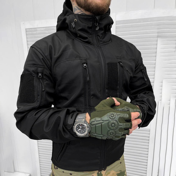Мужская демисезонная Куртка SoftShell с капюшоном и дополнительными карманами черная размер XL
