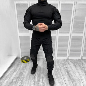 Чоловічий міцний Костюм SWAT Убакс + Штани з Наколінниками / Польова Форма ріп-стоп чорна розмір 2XL
