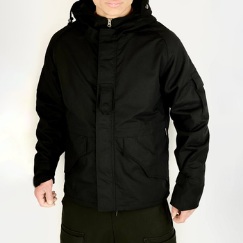 Чоловіча демісезонна Куртка з капюшоном ріп-стоп на силіконі до -15°C чорна розмір XXL