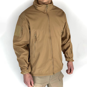 Мужская флисовая Куртка Softshell с капюшном и вентиляционными молниями койот размер XL