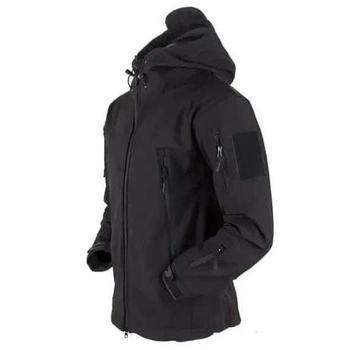 Мужская демисезонная Куртка с капюшоном Softshell Shark Skin 01 на флисе до -10°C черная размер L