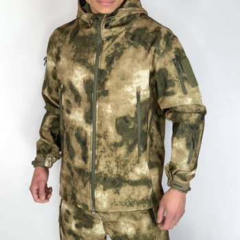 Мужская демисезонная Куртка SoftShell на флисе с капюшоном и вентиляционными молниями камуфляж размер XL