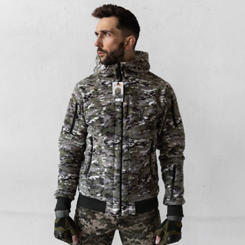 Чоловіча Флісова Куртка з капюшоном та липучками під шеврони мультикам розмір 2XL