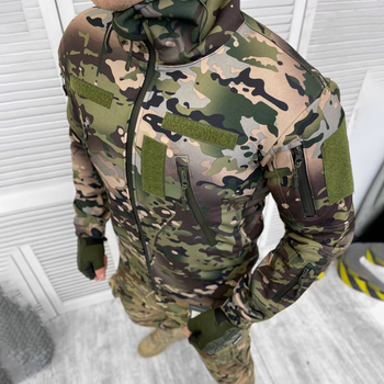 Мужская демисезонная Куртка SoftShell на флисе с капюшоном и липучками под шевроны мультикам размер L
