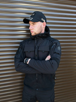 Мужская Флисовая Куртка с защитными накладками и вентиляционными пазухами черная размер 2XL