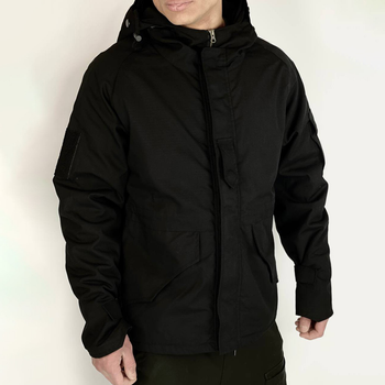 Мужская демисезонная Куртка с капюшоном рип-стоп на силиконе до -15°C черная размер XL