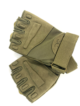 Тактичні військові рукавички з відкритими пальцями рукавички безпальні хакі M