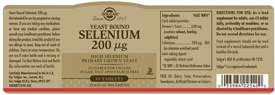 Suplement diety Solgar Yeast Bound Selenium 200 mcg 50 tabletek (33984025400)