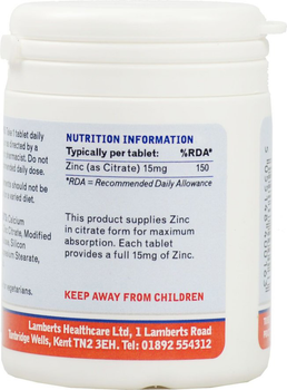 Suplement diety Lamberts Zinc 15 Mg 90 tabletek (5055148400163)