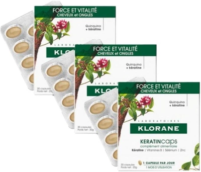 Suplement diety Klorane Keratincaps Anti-Chute de Cheveux kapsułek 3x30 kapsułek (3282779320825)