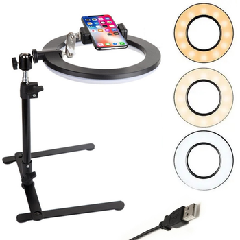 Кільцева лампа 26 см зі штативом настільна Ring light Led Набір блогера світлодіодне селфі кільце