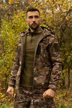 Утеплена чоловіча куртка з капюшоном SoftShell на флісі мультикам розмір XL