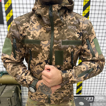 Осіння чоловіча Куртка з капюшоном Softshell на флісі піксель розмір XL