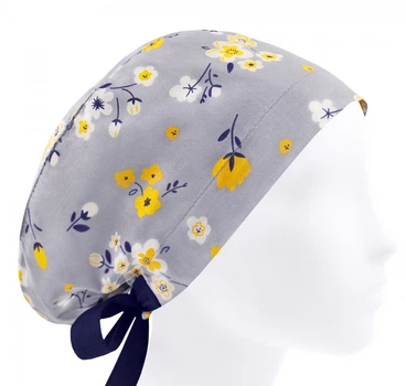 Медицинская шапочка женская HeadwearUniverse универсальная принт Цветочки на сером