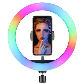 Кільцева світлодіодна LED лампа RIAS RGB-260 26см Різнобарвна з держателем USB управління на проводі
