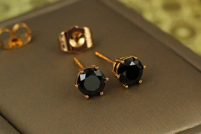 Сережки гвоздики Xuping Jewelry чорний фіаніт на шість кріплень 6 мм золотисті