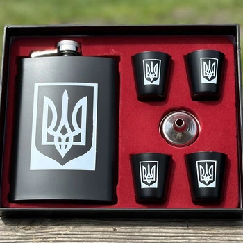 Набір подарунковий фляга з чарками VexShop Герб України 9oz подарунок чоловікові, 4 чарки та фляга (61004B)