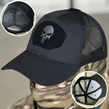 Кепка тактична з липучкою під шеврон Tactic універсальна бейсболка, кепка з лого Каратель чорний (TY-4832-black)