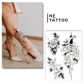 Временная тату Ne Tattoo "Змея в цветах" HB-308