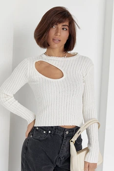Джемпер в рубчик с асимметричным вырезом Lurex Молочный One Size (1255)