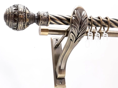 Карниз для штор Orvit Гоа металевий дворядний ретро кручена труба кільце металеве Антик 25\19 мм 240 см