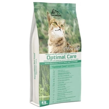 Carpathian Optimal Care Для всех пород от 1 до 7 лет. С курицей и скумбрией. Для выведения шерсти. 1,5 кг.
