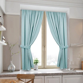 Короткі світлі однотонні штори для кухні Adagio Windows Decor у розмірах 1,4х1,7м -2шт, щільні м'ятні фіранки з підхватами