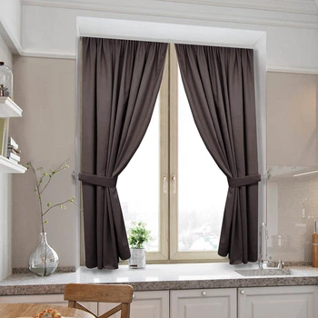 Короткі темні однотонні штори для кухні Adagio Windows Decor у розмірах 1,4х1,7м -2шт, щільні коричневі фіранки з підхватами
