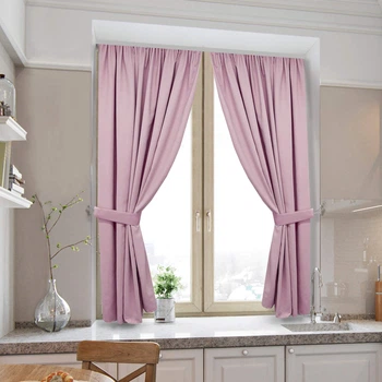 Короткі ніжні однотонні штори для кухні Adagio Windows Decor у розмірах 1,4 х1,7м -2шт, щільні рожеві фіранки з підхватами