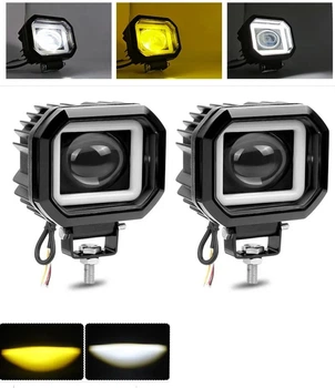 Светодиодная двухцветная противотуманная фара Led балка 9-36V 20W Белый Жёлтый с белым ангельским глазом (01940)