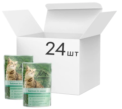 Упаковка вологого корму для кішок Carpathian Pet Food лосось у соусі 100 г х 24 шт (4820111141357-24)