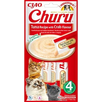 Ласощі для котів вершковий мус у стіках з тунцем та крабом Inaba Churu 4 шт/уп