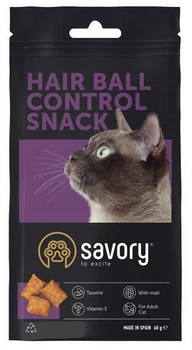 Ласощі-подушечки для виведення шерсті зі шлунка у котів Savory Snack Hair-ball Control 60 г