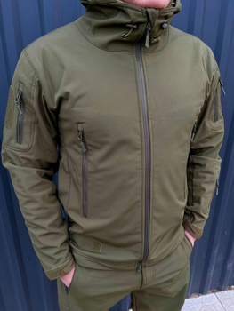Мужская Куртка с капюшоном SoftShell на флисе хаки размер M
