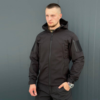 Костюм мужской на флисе Куртка + Брюки / Утепленная форма Softshell черная размер L