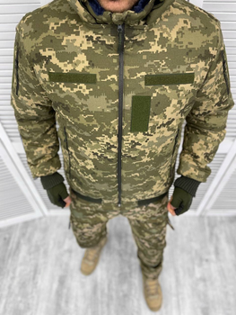 Мужской зимний Бушлат-бомбер гретая с меховой подкладкой / Куртка с капюшоном пиксель размер M