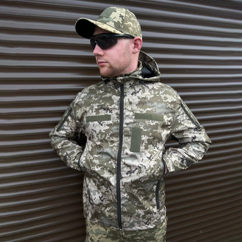 Мужская водонепроницаемая Куртка с липучками под шевроны / Ветровка с капюшоном пиксель размер S