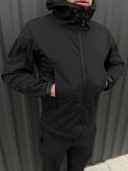 Мужская Куртка с капюшоном SoftShell на флисе черная размер M