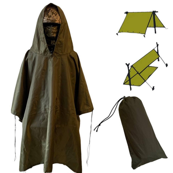 Дождевик - Пончо Оксфорд олива с чехлом / Водозащитный плащ-шатер размер универсальный