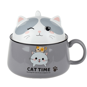 Чашка-супница с крышкой Cat time Stenson YG00959 1л grey