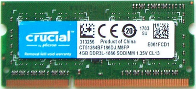 Пам'ять Crucial 4GB SO-DIMM DDR3L 1866MHz (CT51264BF186DJ)