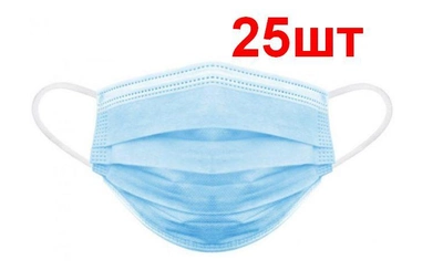 Маска медична Медстрім М блакитна сертифікована тришарова 25шт (MS-3L-Bu-25)