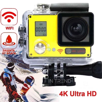 Экшн камера Action Camera F-73 WiFi Желтая водонепроницаемая видеокамера с аквабоксом для подводной съемки
