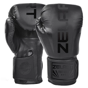 Перчатки боксерские на липучке PU Zelart BO-5698 Размер 10 oz Черный
